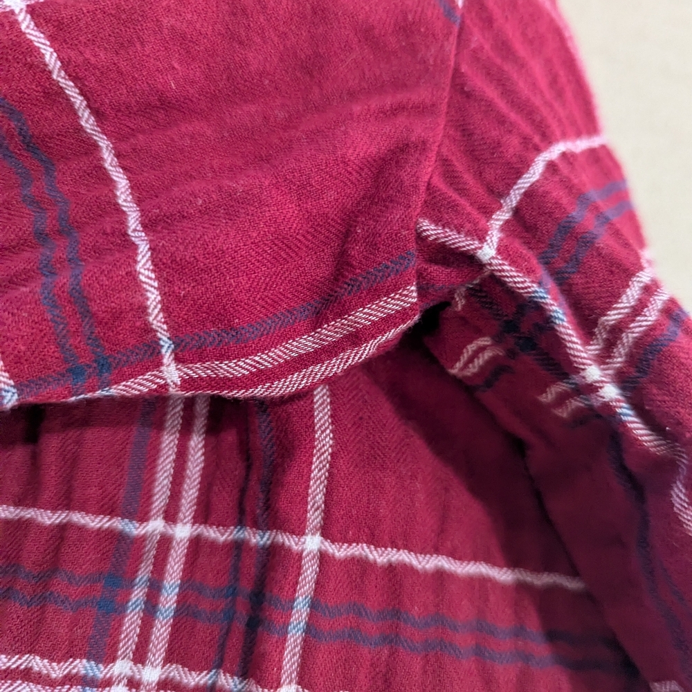 Loft Blouse Red Blue White Plaid Tie-Neck Puff Sleeve Top Size L Petite *NWT - Picture 11 of 16